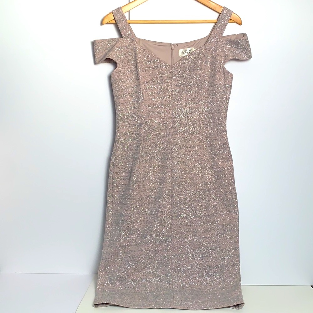 ELIZA J Short Sleeve Silver Evening/ Cocktail/ Wedding/ Special Occasion Dress - Picture 4 of 5